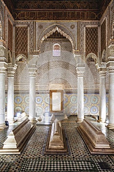 Saadian tombs with decorative tiles at marrakech medina