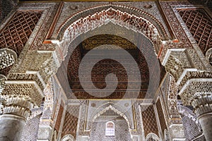 Saadian tombs with decorative tiles at marrakech medina