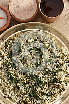 Saag waali Khichri it is an north Indian dish