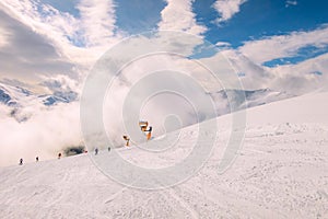 Saalbach, Austria ski slope and snow peaks panorama