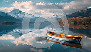 saanen fishing boat in a lake in the mountains