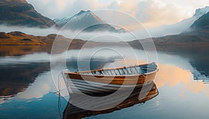 saanen fishing boat in a lake in the mountains