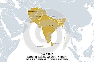 SAARC, South Asian Association for Regional Cooperation, members map