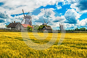 Saarema Island, Estonia: fields and Angla windmills in Leisi Parish photo