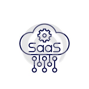 SaaS line icon with a cloud and gear