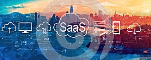 SaaS - software as a service concept with the Bay Bridge in San Francisco