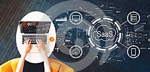 SaaS - software as a service concept with person using a laptop