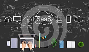 SaaS - software as a service concept with person using a laptop