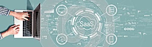 SaaS - software as a service concept with person using a laptop