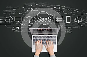 SaaS - software as a service concept with person using laptop