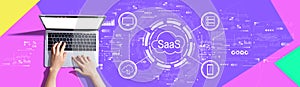 SaaS - software as a service concept with person using a laptop