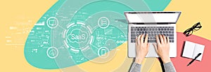 SaaS - software as a service concept with person using a laptop