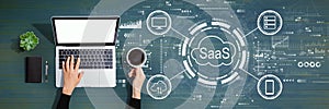 SaaS - software as a service concept with person using laptop computer