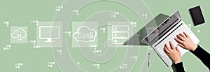 SaaS - software as a service concept with person using laptop computer