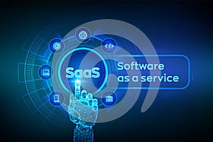 SaaS. Software as a service. Internet and technology concept on virtual screen. Development Concept. SAAS Computing IOT Industry.