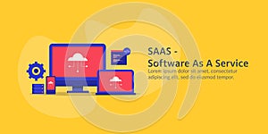 Saas technology -software as a service, cloud computing, internet cyberspace concept.