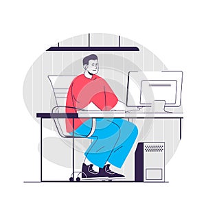 SaaS web concept. Man works using subscription program service