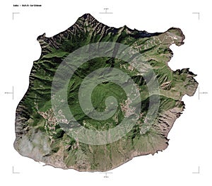 Saba - Dutch Caribbean shape on white. Low-res satellite