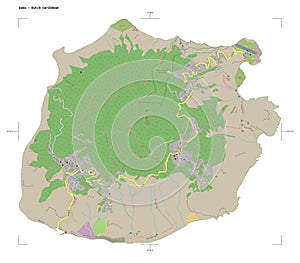 Saba - Dutch Caribbean shape on white. Topo German