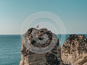 Sabah Nassar`s Rock at Raouche in Beirut, Lebanon. known as the Pigeons` Rock. Beautiful nature and sea. Lebanon attractions