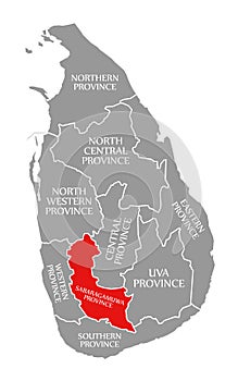 Sabaragamuwa Province red highlighted in map of Sri Lanka