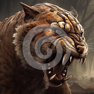 Saber-tooth tiger. Generative AI.