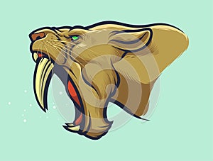 Sabertooth tiger head for patch design or sport teams logos