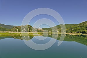 Sabina region. Turano lake, Castel di Tora, Rieti, Lazio. Italy