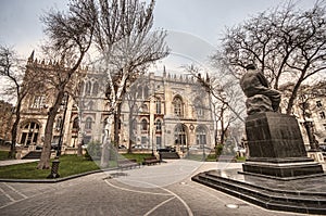 Sabir monument and Building of National Academy in Baku, Azerbaijan