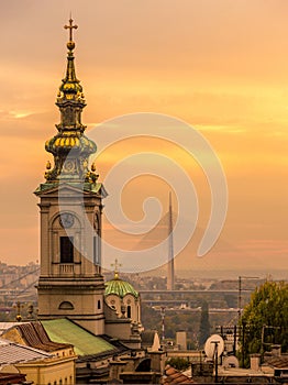 Saborna church in Belgrade at sunset