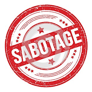 SABOTAGE text on red round grungy stamp