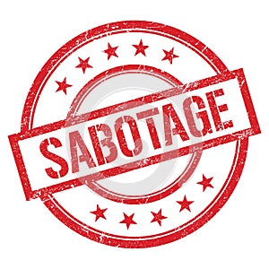 SABOTAGE text written on red vintage stamp