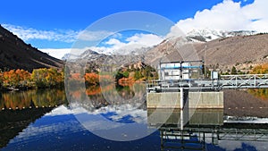 Sabrina lake in take reservoir control room in Sierra mountains, California