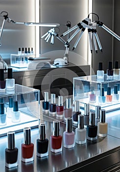 Nail Polish Display in a Modern Salon