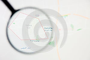 Sabya city in Saudi Arabia visualization illustrative concept on display screen through magnifying glass