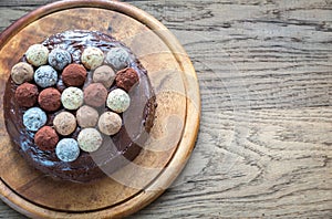 Sacher torte decorated with truffles