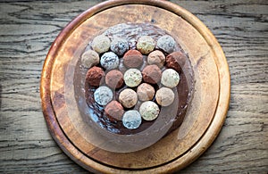 Sacher torte decorated with truffles