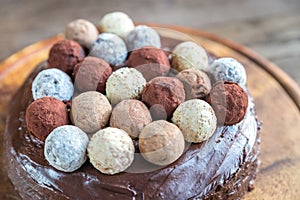 Sacher torte decorated with truffles