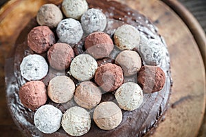 Sacher torte decorated with truffles