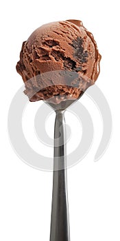 Sachertorte ice cream ball on the scoop spoon