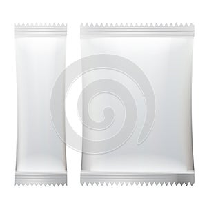 Sachet Vector. White Empty Clean Blank Of Stick Sachet Packaging. Realistic Isolated Illustration