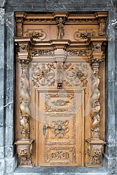 SACHSELN, SWITZERLAND/ EUROPE - SEPTEMBER 22: Wooden carved door