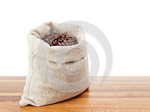 Sack bag full of roated coffee beans