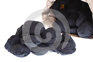 Sack, bag isolated coal, carbon nuggets