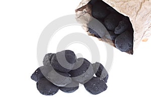 Sack, bag isolated coal, carbon nuggets