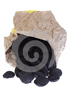 Sack, bag isolated coal, carbon nuggets