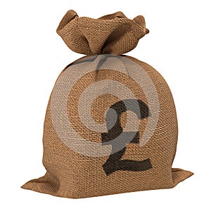 A sack bag of Pounds on white. 3D illustration