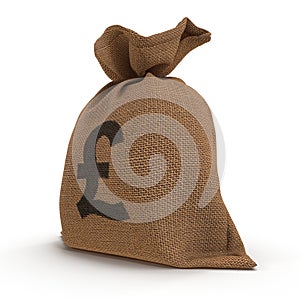 A sack bag of Pounds on white. 3D illustration