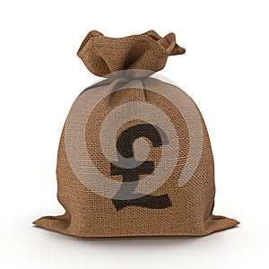 A sack bag of Pounds on white. 3D illustration