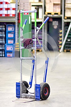Sack cart in the warehouse. background without focus.